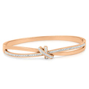 SO SEOUL Rose Gold Crystal Ribbon Bow Hinged Bangle